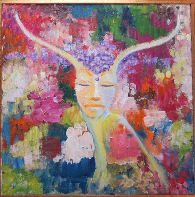 Prästinna, akryl på duk, av Ganga