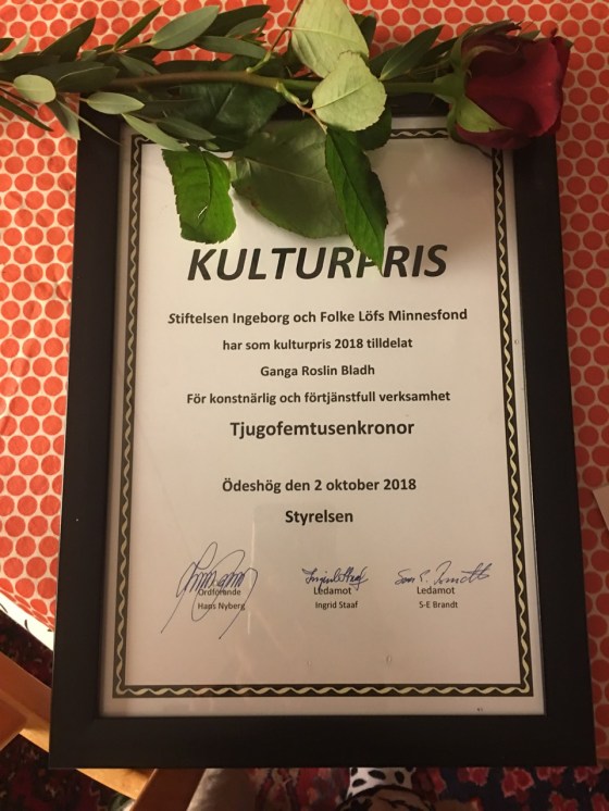 kulturpris 2018, Ganga Roslin Bladh, Löfs