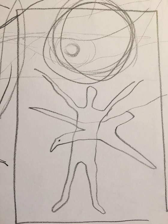 skiss, örn flyger på låg höjd, möte. av Ganga